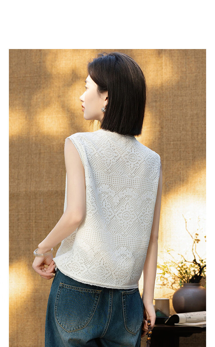 Demana [Seven Parts Sweet] Summer French Lace Hollow Jacquard Overlay Lace Sleeveless Slim Fit Jacket for Women High-End Feel 11
