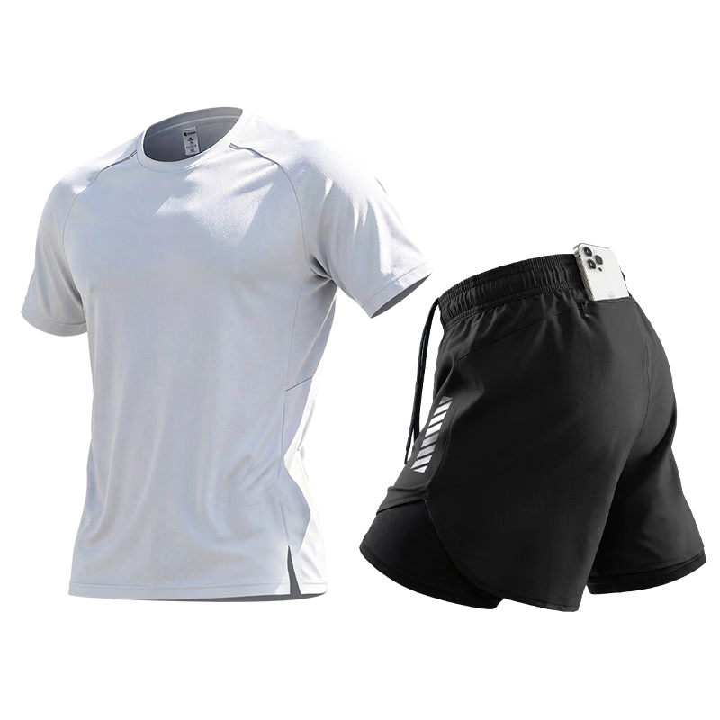 BURUITE Men's Summer Sports Set Short Sleeve Shorts Ice Silk Quick-Dry T-Shirt Athletics Training Fitness Running Basketball Badminton Apparel