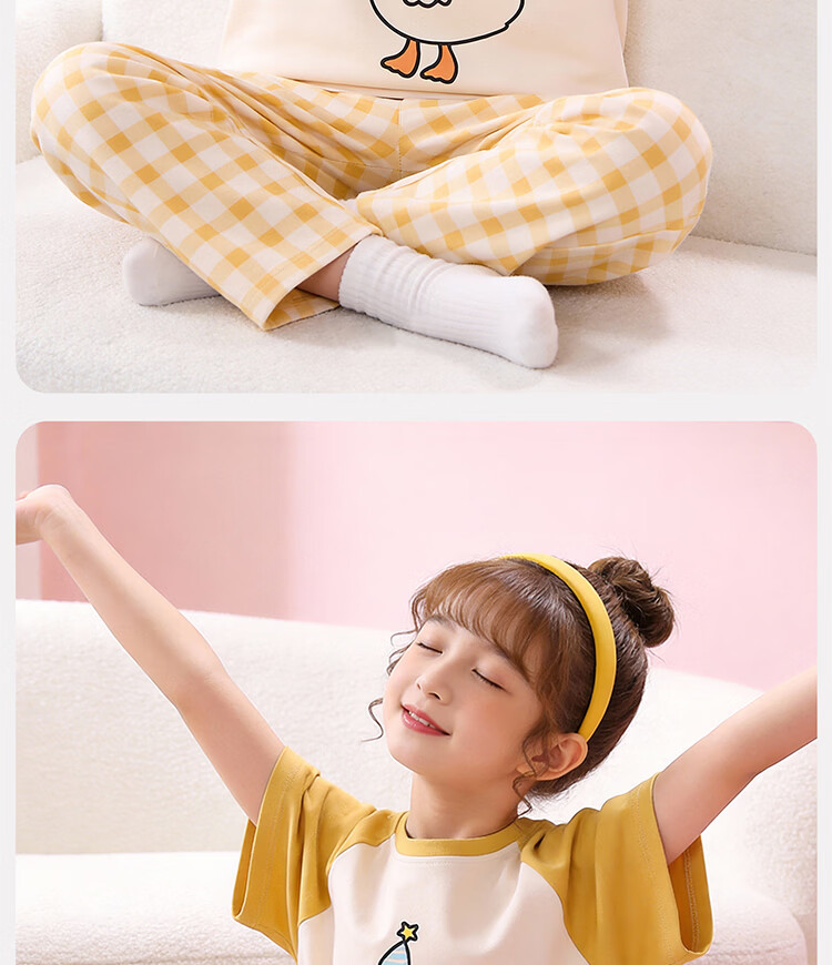 Hodo Kids Pajamas [100% Cotton] Girls Summer Thin Short Sleeve Round Neck Cartoon Homewear Set 5