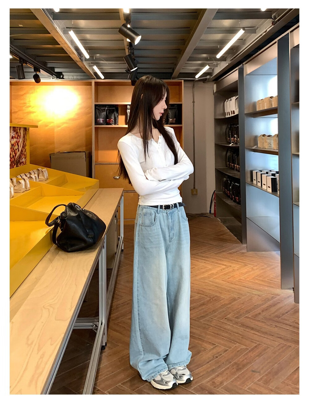 ICH MODE "Versatile Favorite" Loose Slimming Lazy Casual Straight-Leg Jeans Women's Wide-Leg Pants Light Blue S 6