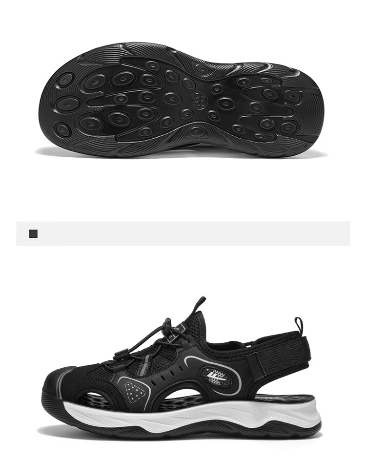 Warrior Men's Summer Breathable Mesh Sandals Closed-Toe Casual Beach Shoes Versatile Outdoor Sandals 1794 Beige Black Size 43 23