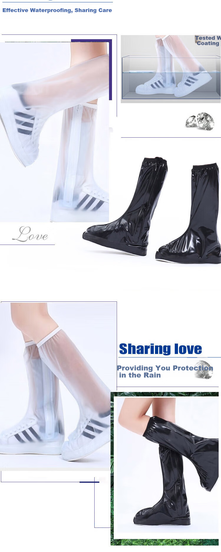 BWNK High-Cut Rain Shoe Covers Unisex Cycling Non-Slip Waterproof Snowproof Thickened Durable White High-Cut Transparent White Size L 3