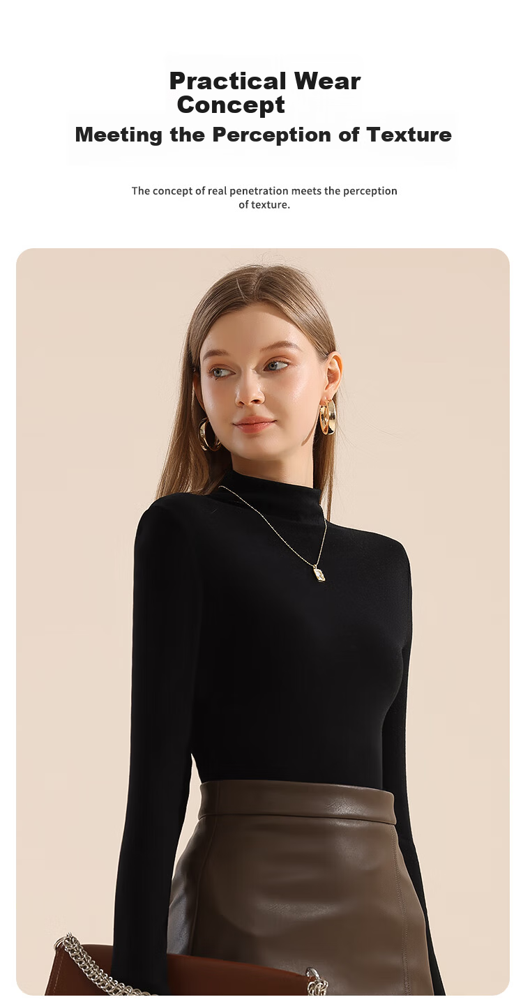 MiiOW New Thermal Velvet Women's Base Layer Long Sleeve Turtleneck Ribbed Stretch Slim Fit Top Black L 1