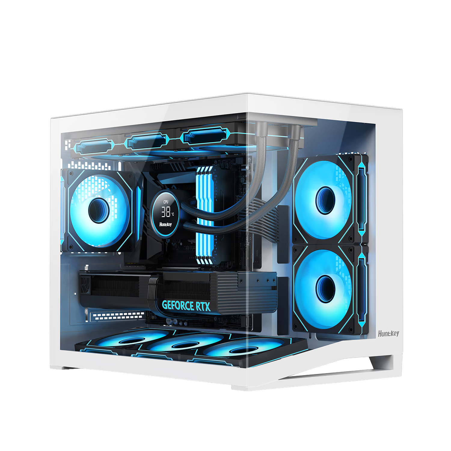 Huntkey S960 V2 Blizzard White Panoramic Case Seaside Desktop PC Case (Dual-Zone/360mm Water Cooling/9 Fan Slots/MATX Motherboard)