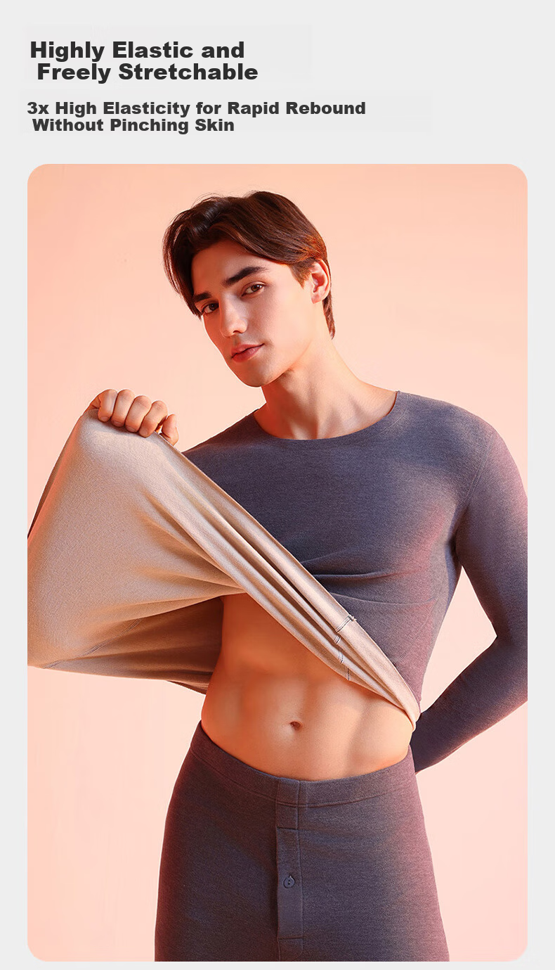 Borui Men's Thermal Underwear 10A Antibacterial Seamless Thermal Shirt with Camellia Oil Moisturizing and Goose Down Protein Base Layer 6