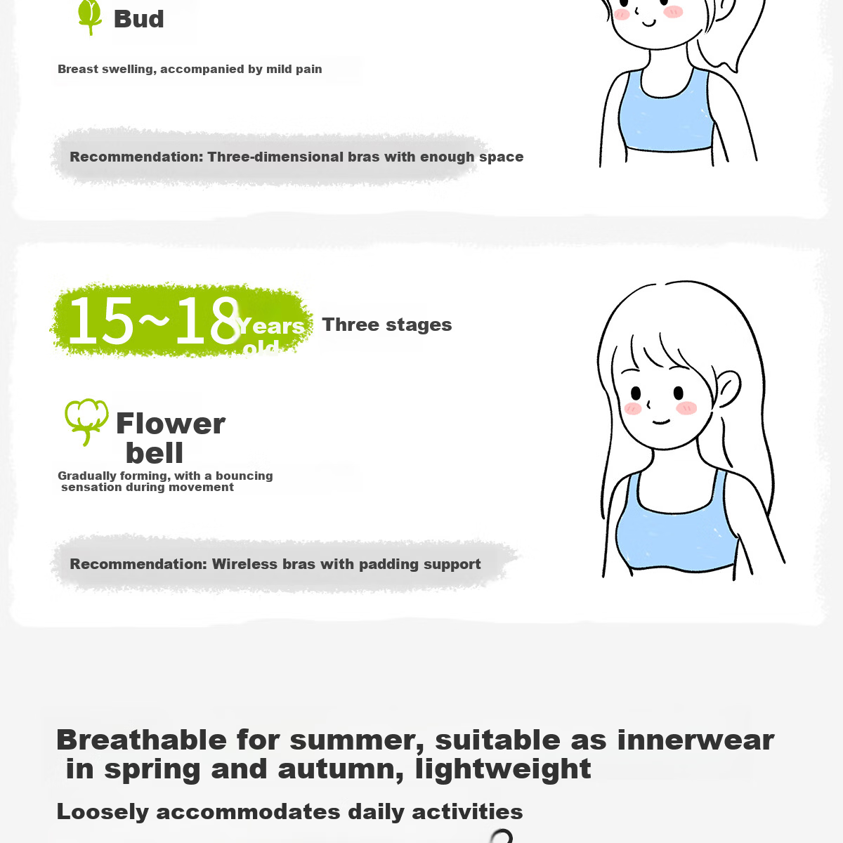 COCO SMART Children's Underwear 6-12 Years Early Development Stage Elementary School Girls Base Vest Phase One Youth Girls Bra 15