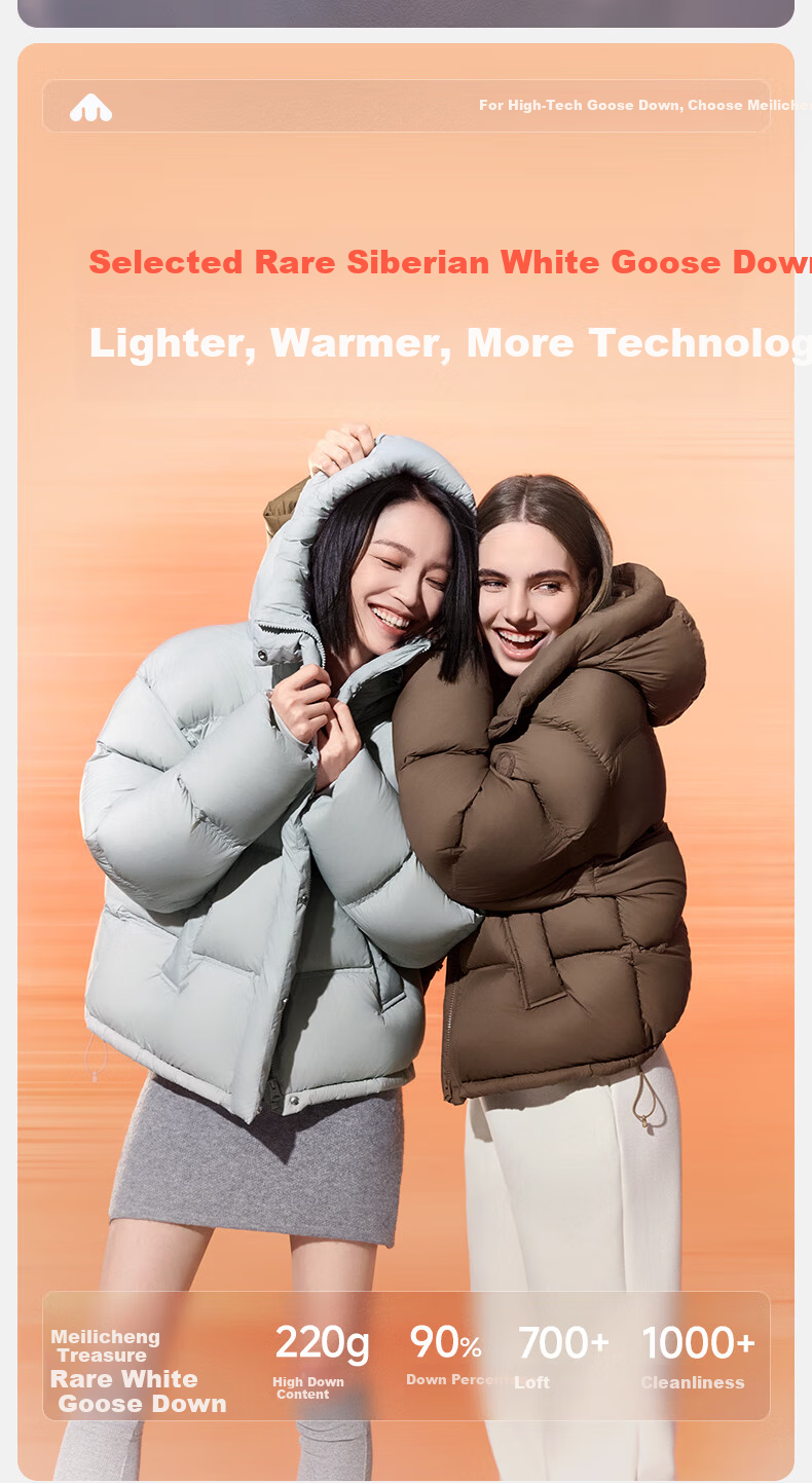Meilicheng [Tan Jianci Same Style] Women's Down Jacket Warm Winter Goose Down Short Coat 007 Obsidian Black M 2