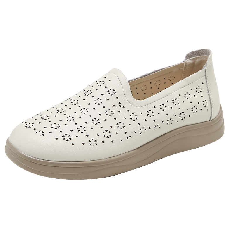 Zulijian Women's Breathable Non-Slip Genuine Leather Middle-Aged and Elderly Summer Soft Sole Sandals 9049 Beige Size 39