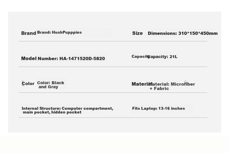 Hush Puppies Men's Large Capacity Casual Travel Backpack Laptop Bag Multifunctional School Bag Birthday Gift for Boyfriend 7