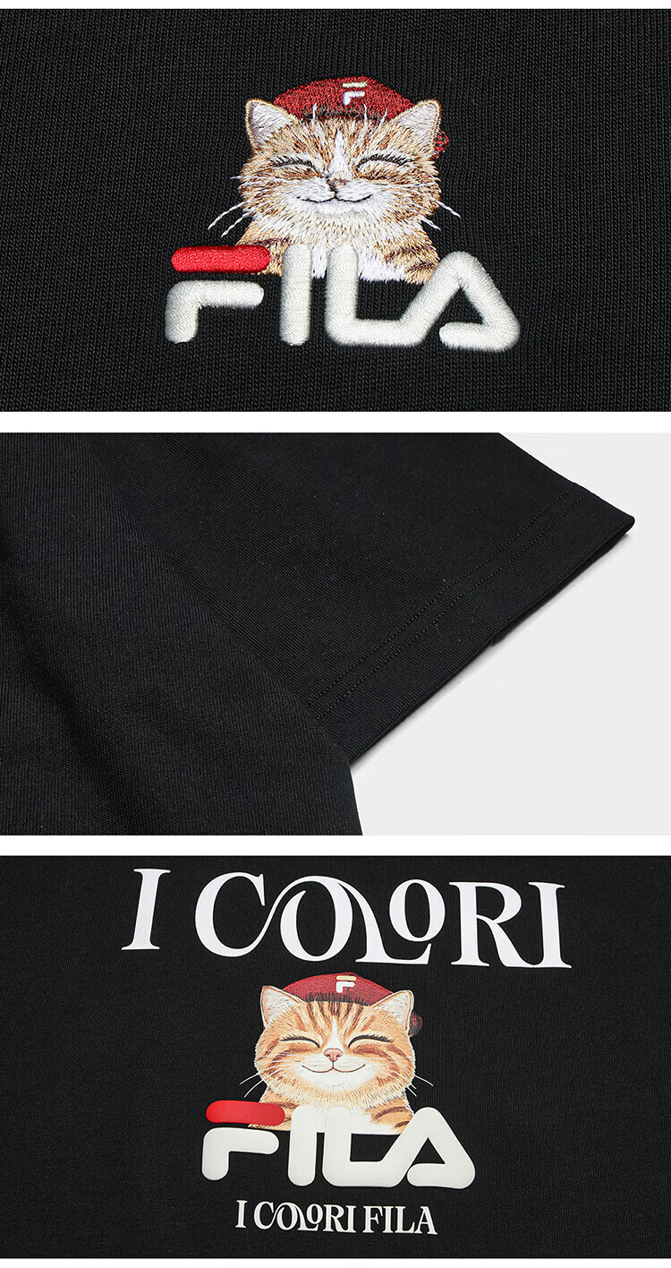 FILA Official 2026 Summer Couple Short Sleeve T-Shirt Casual Loose Fit Cotton Cat Knit Tee 94
