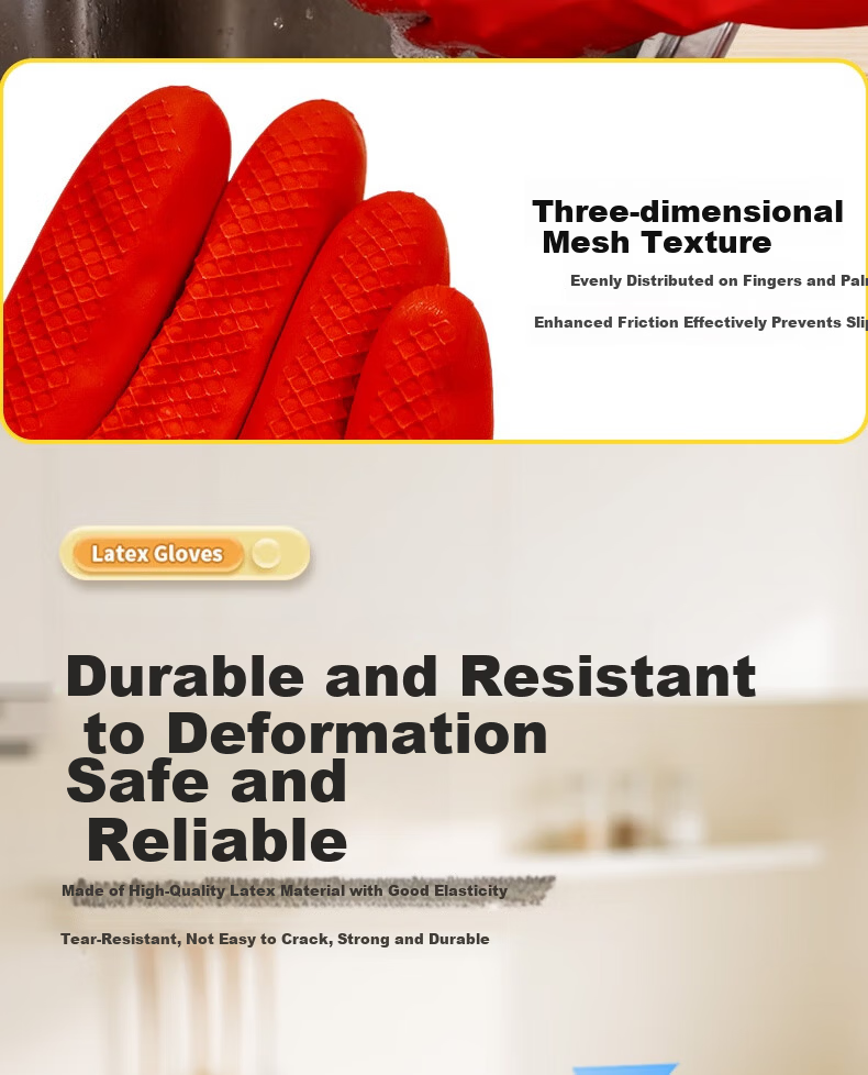 Ansairui Latex Cleaning Gloves, Cleaning Protective Rubber Gloves, Length 30cm, 1 Pair, 28702 6