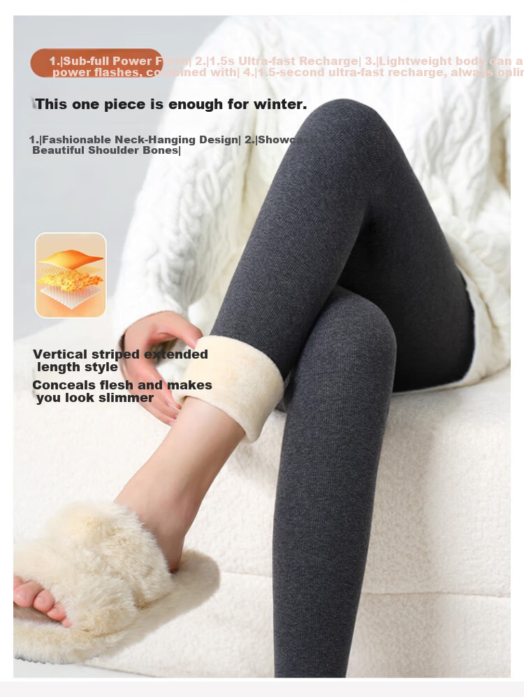 Langsha Women's Ribbed Sharkskin Leggings Thickened Fleece Silk Cashmere Koala Velvet Thermal Cotton Pants for Autumn and Winter 8