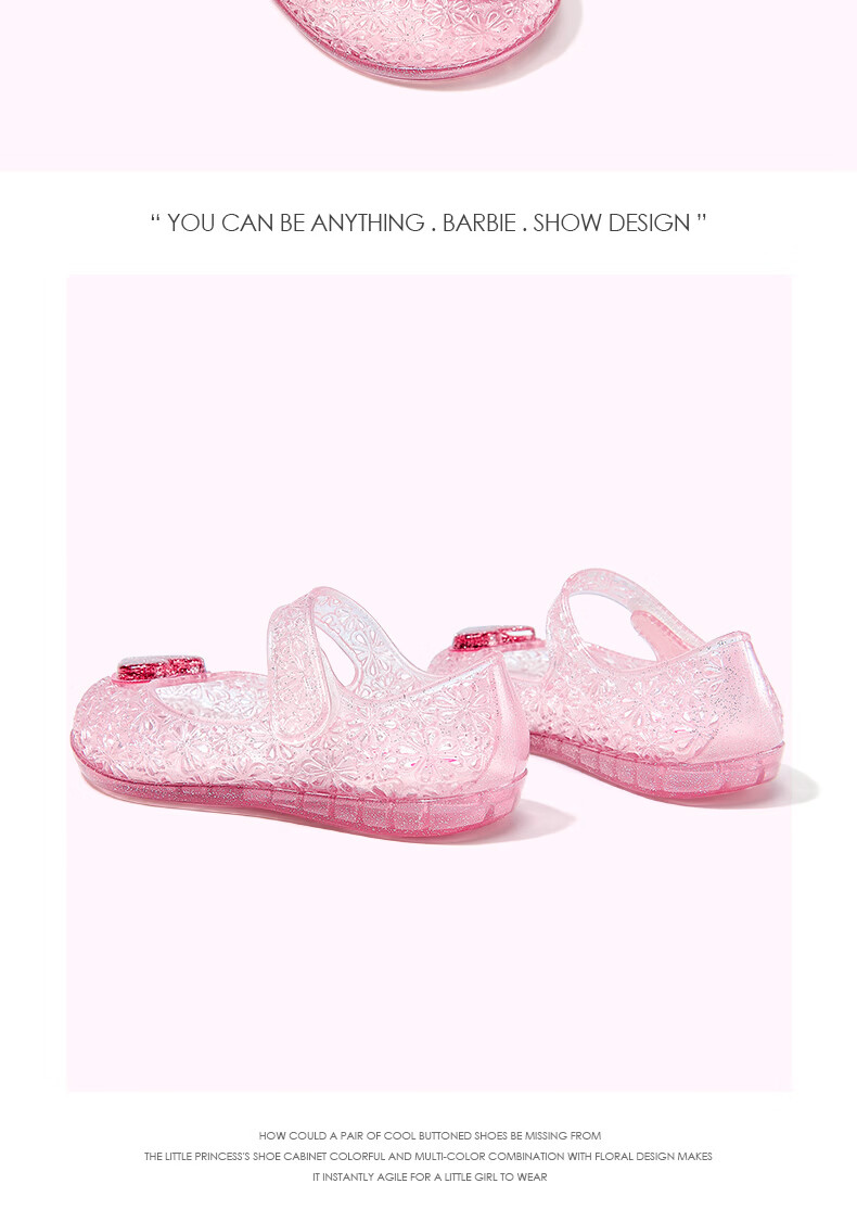 Barbie Girls Summer Closed-Toe Sandals Fashion Crystal Outdoor Jelly Shoes DA7250 Pink Size 25 8
