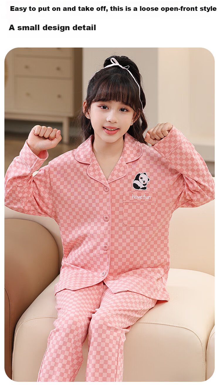 MiiOW Children's Pajamas, Girls' Spring And Summer Cardigan Long-Sleeve Home Wear Set, 40S Pure Cotton, 5A Antibacterial, Blue, 140cm 2