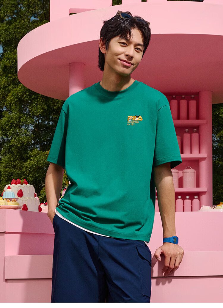 FILA Official Couple's Knitted Short Sleeve Shirt 2026 Summer Fashion Casual Unisex Loose Cat Embroidery T-Shirt 44