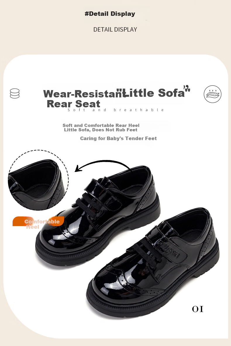Follow Me Boys Leather Shoes, Spring And Autumn Comfortable Soft-Soled Performance Shoes for School, Black British Style Children's Shoes, Black, Size 33 6