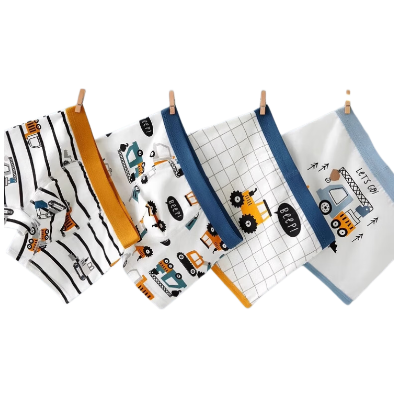 Mianqixiong Boys' Underwear, Children's Pure Cotton Boxer Briefs, Boys' Boxer Shorts, 4 Pairs, No Wedgie, for Older Children, Underpants-B093