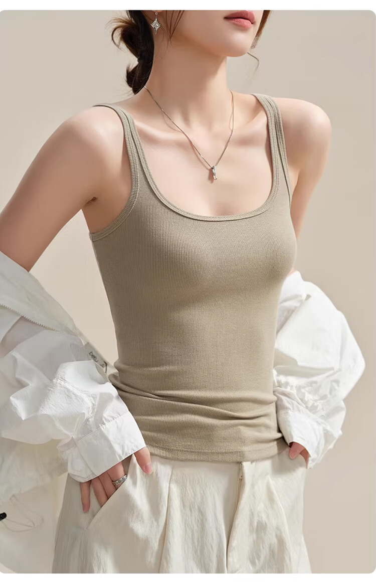 GUJIN Cotton Blend Side Coverage Thin Strap Camisole Vest for Women, No Chest Pad, Base Layer Top, Suitable for Outerwear and Blazer Innerwear, Size M 14