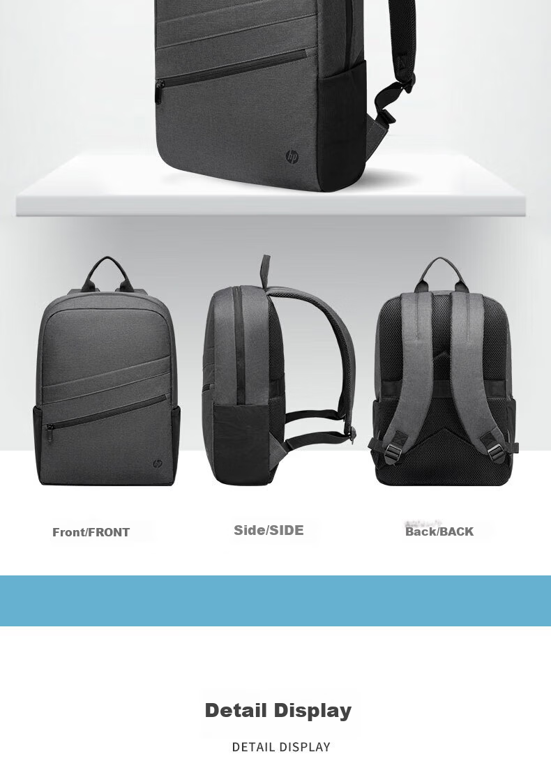 HP 16-inch Gray Backpack Water-Resistant Fabric Luggage Strap Shockproof Protective Large Capacity Durable Scratch-Resistant Minimalist Multi-Pocket Casual Backpack High Aesthetic 9