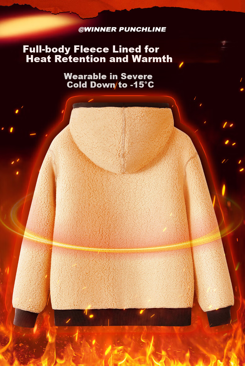 Baleno Men's Winter 2025 Fleece-Lined Thickened Lamb Wool Hoodie Jacket Warm Zip-Up Sweatshirt 3