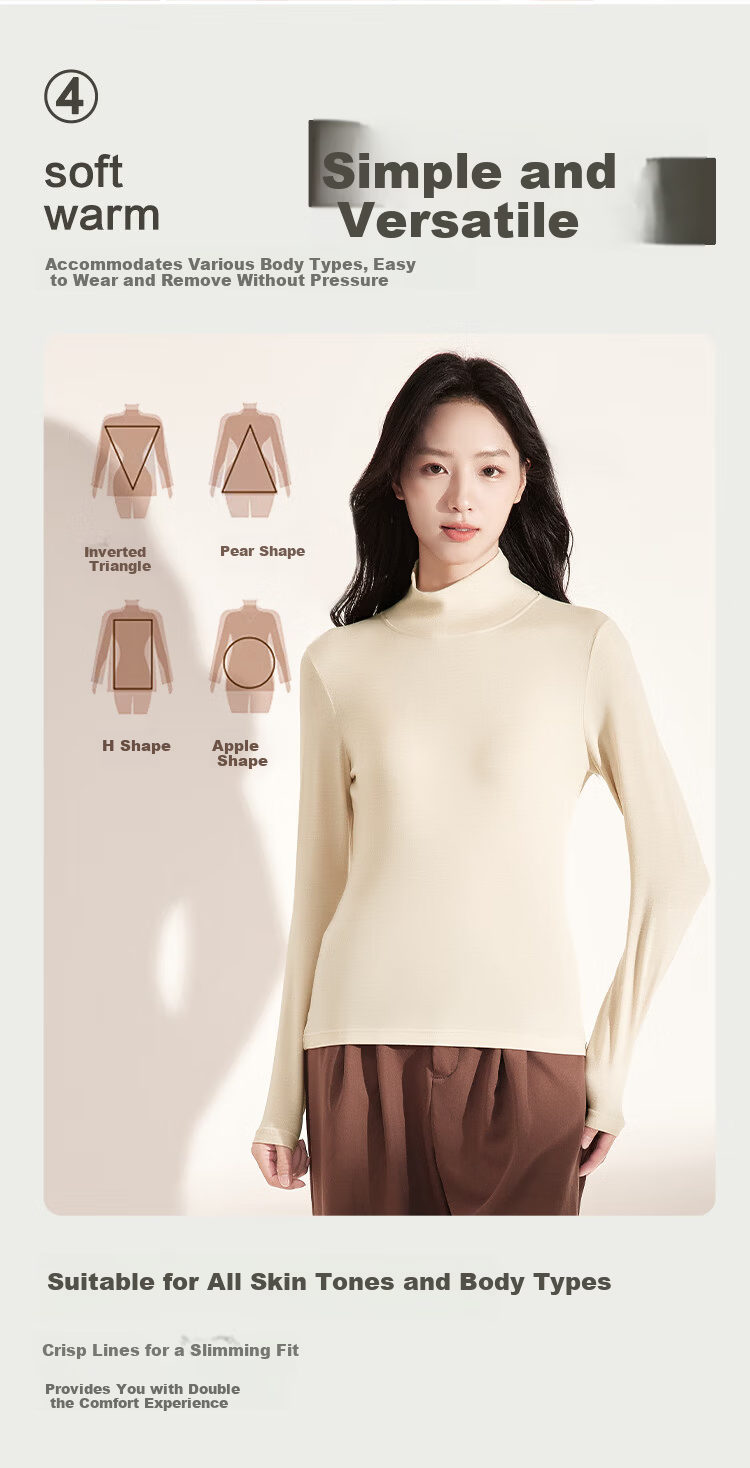 Hongdou 7A Antibacterial Deodorant Mite-Resistant Autumn Solid Color Versatile High Neck Women's Base Layer Shirt 4