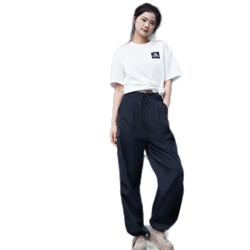CAMEL [Dilraba Dilmurat Edition] Women's Outdoor Cargo Wide-Leg High-Waist Elastic Drawstring Jogger Pants