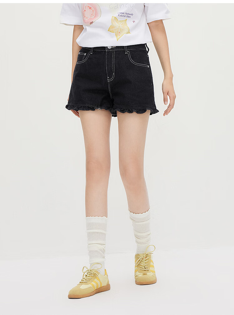 Semir Women's Summer Denim Shorts 2026 Ruffled Hem Sweet Cool A-Line Pants 109326122003 15
