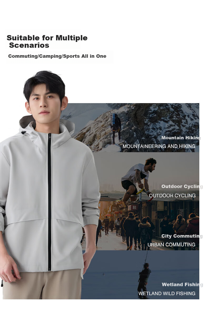 Baleno Men's Autumn Outdoor Windproof Waterproof Durable Sports Casual Hooded Jacket 8