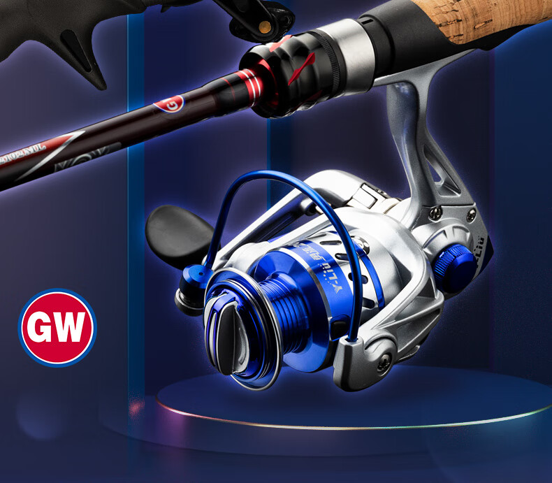 GW 2.1m Gun Handle Golden Pattern Lure Rod Right-Hand Baitcasting Reel Set ML Lure Rod Fishing Pole 2