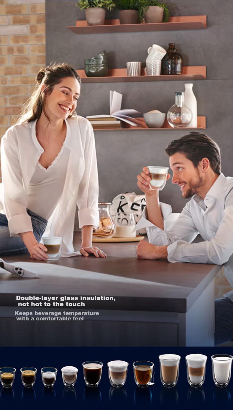 Delonghi Double Wall Glass Coffee Cups Gift Set, Home Insulated Large Capacity, Milk Coffee Latte Americano Tea Cups, 2 Pieces (270mL*2) 7