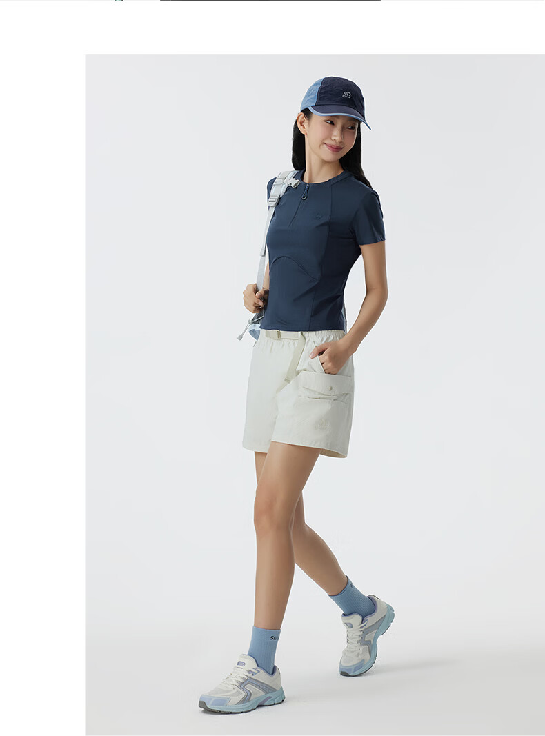 CAMEL Women's Outdoor Quick-Dry T-Shirt 26 Spring Summer Breathable Short Sleeve Cooling Sun Protection Half-Zip Sports Top 9017 9
