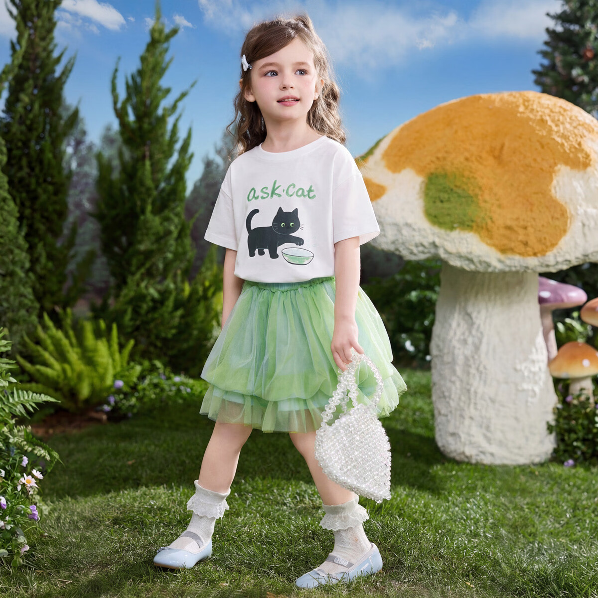 ASK JUNIOR 【7A Antibacterial】2026 Summer Kids Short Sleeve Unisex Breathable Printed T-Shirt White Size 90 7