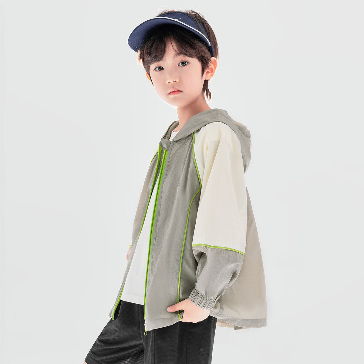 Duoduo Boys 2026 Summer Lightweight Hooded Sun Protection Jacket Outdoor Portable Breathable UPF50+ Colorblock Kids Sports Coat