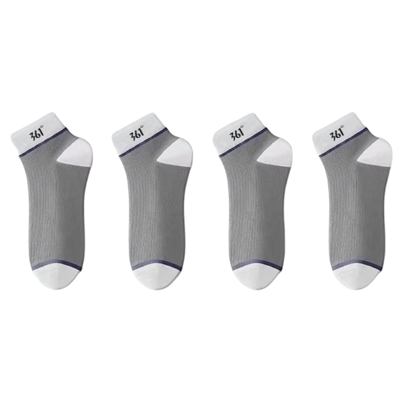 361° Summer Men's Antibacterial Sweat-Absorbing Breathable Cotton Socks Deodorizing Casual Sports Ankle Socks Light Gray - 4 Pairs One Size