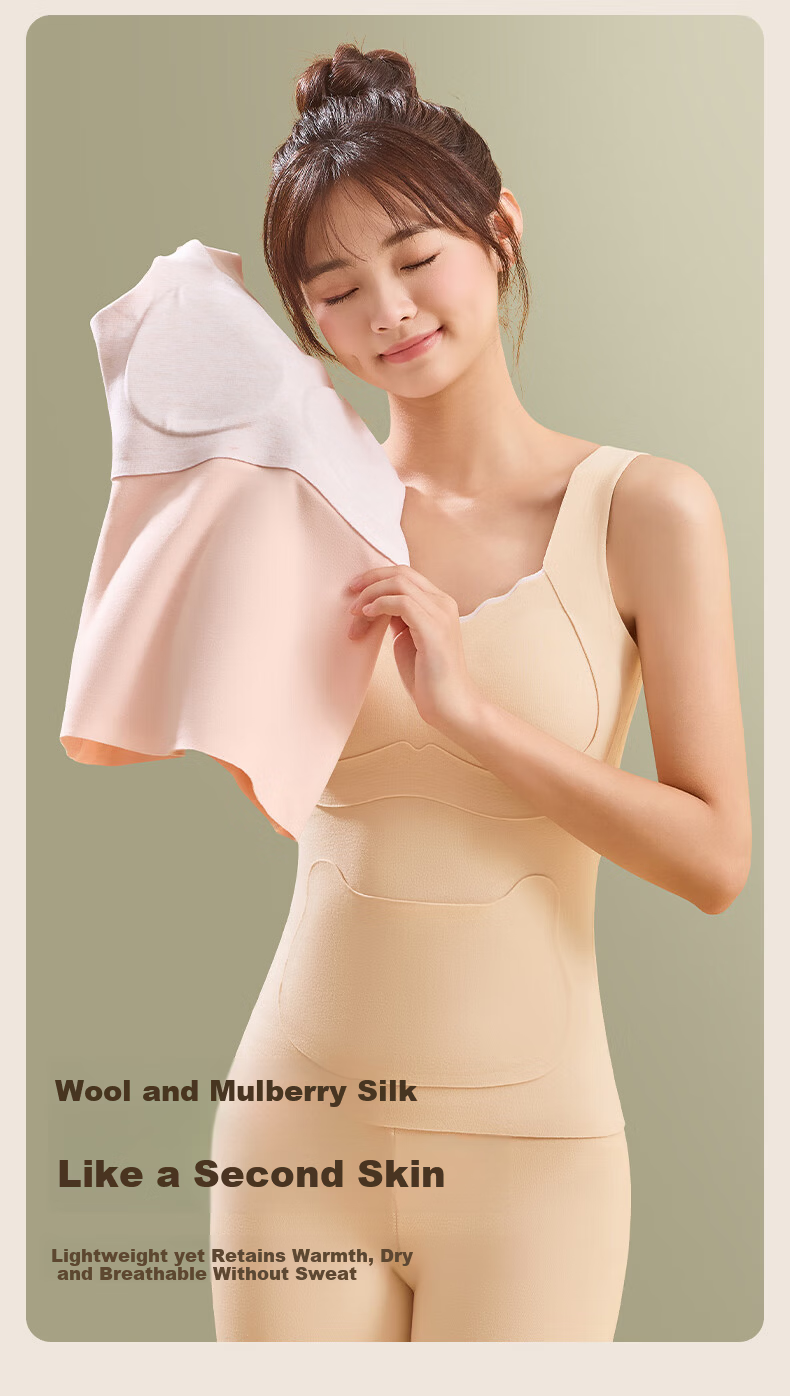 Tingmei Thermal Vest with Chest Pad for Adolescent Girls Wool and Silk Autumn Winter Blue L 14