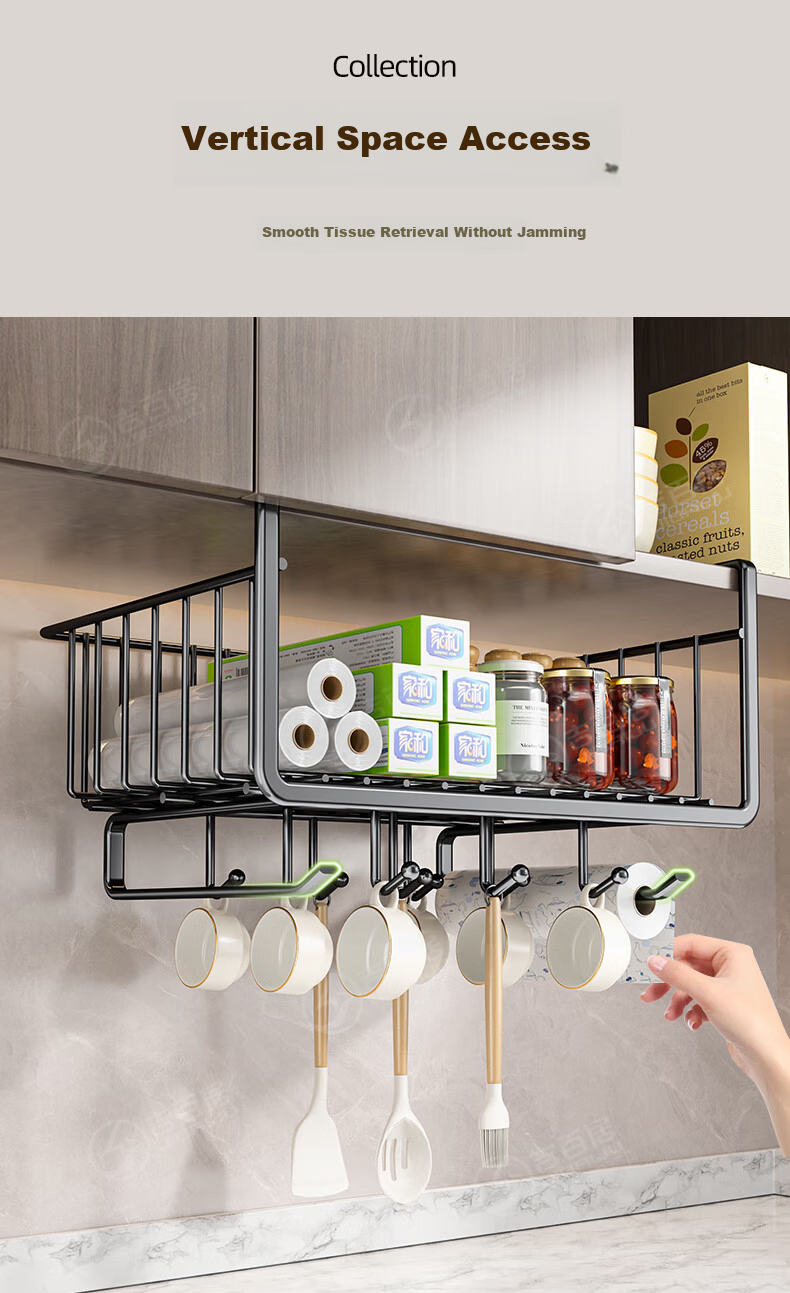 Jibaiju Kitchen Hanging Storage Rack Cabinet Basket Layered Multifunctional Under Cabinet Storage Shelf 5