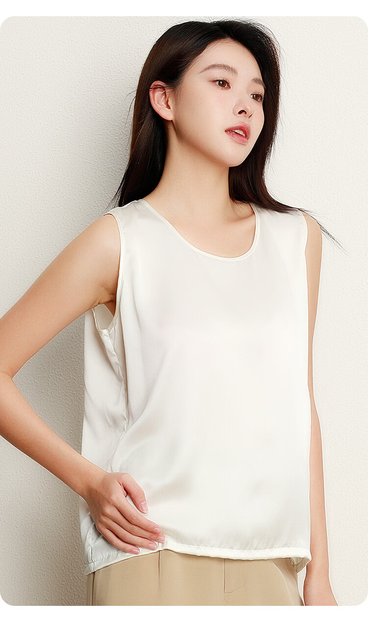 5161 Women's Silk Camisole Summer Cool Wearable Round Neck Mulberry Silk Satin Tank Top 10