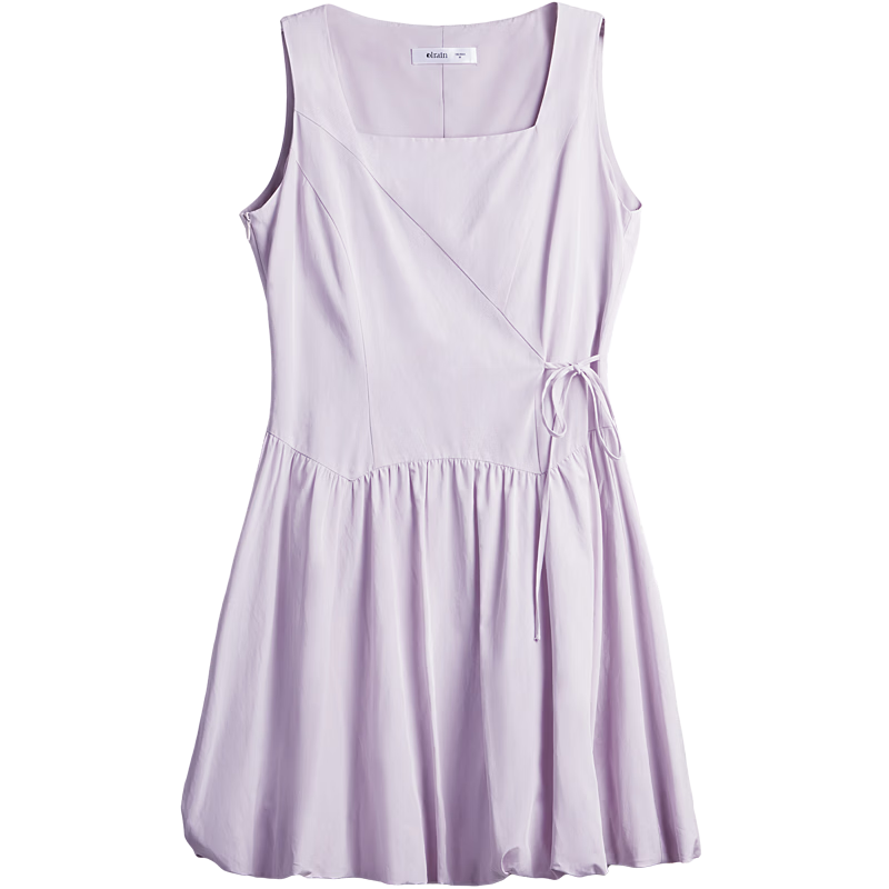 Olrain European Style Summer New French Gentle Short Skirt Niche Waist Slim Sleeveless Bubble Dress Purple L