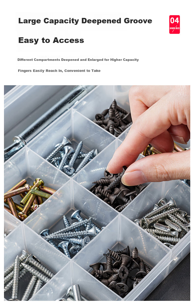 Chaoji Jia Pin Multi-Compartment Storage Box, Transparent with Lid, Divided Plastic Container for Screws And Parts, Tool Organizer, Sorting Box, 15 Compartments 7