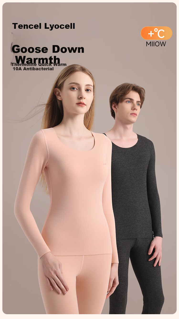 Miiow [Goose Down Tencel] Men's Thermal Underwear Set 10A Antibacterial German Velvet Heat Retaining Fleece Thickened Autumn Shirt and Pants 1