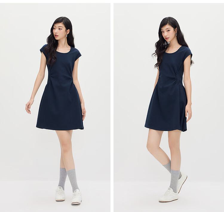 Semir Women's Summer Dress U-Neck Solid Color Pleated Short Sleeve Short Skirt 2026 Minimalist Design 109326114005 33
