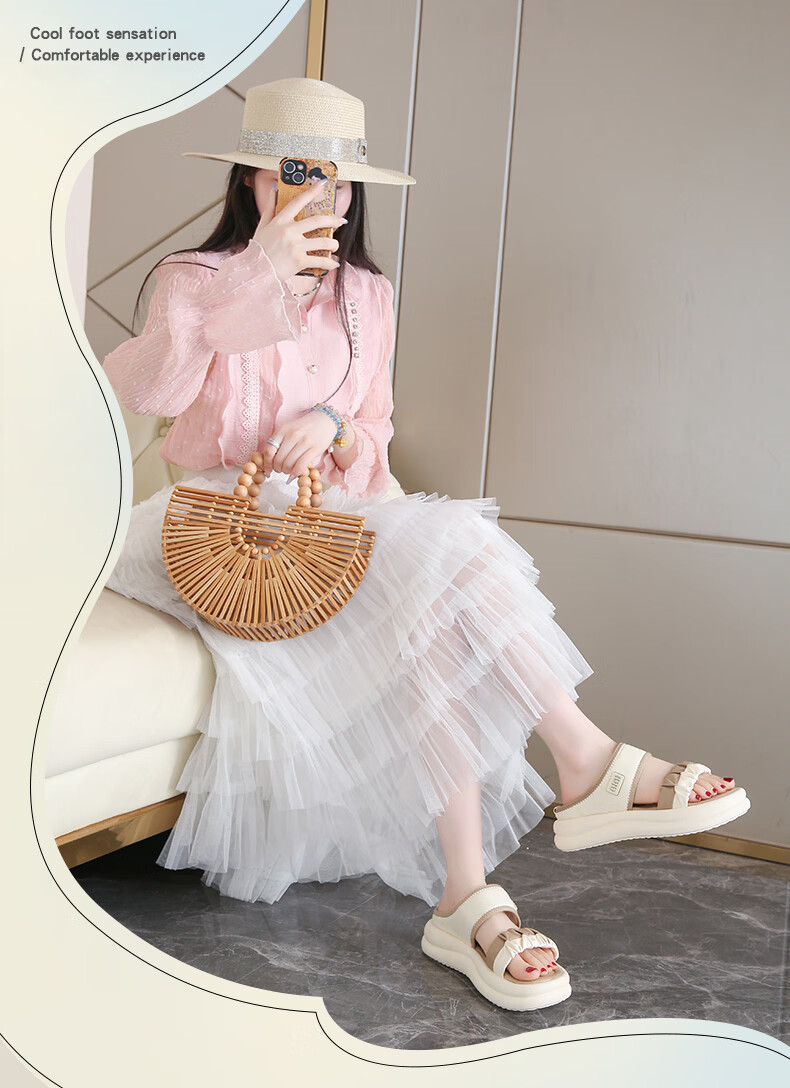 CARTELO Women's Casual Shoes Summer New Fashion Pleated Thick Sole Soft Sole Beach Sandals for Women 1810 Beige Size 36 1