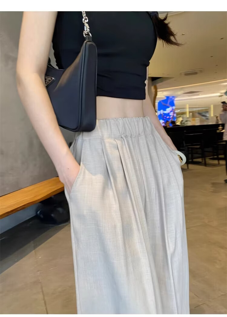 Langsha TR Bamboo Fiber Summer Wide-Leg Pants for Women Thin Draped Loose Casual New Chinese Style Ice Silk Trousers 1