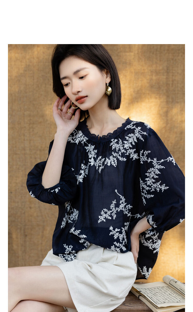 Demana [Refreshing Lyocell] Summer Lace Collar Embroidered Short Sleeve Loose Slim Fit Petite Shirt for Women Premium Quality 13
