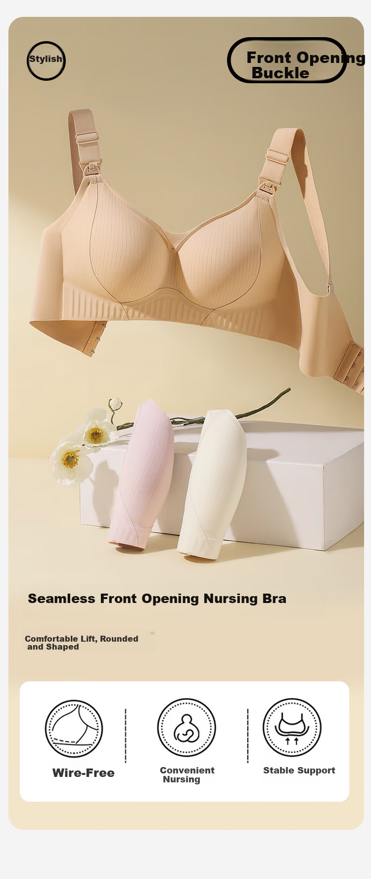 Moonbadi Maternity Nursing Bra for Pregnant Women, Convenient Shoulder Open Buckle, Bare Skin Seamless Wireless Push-Up Support Bra 1