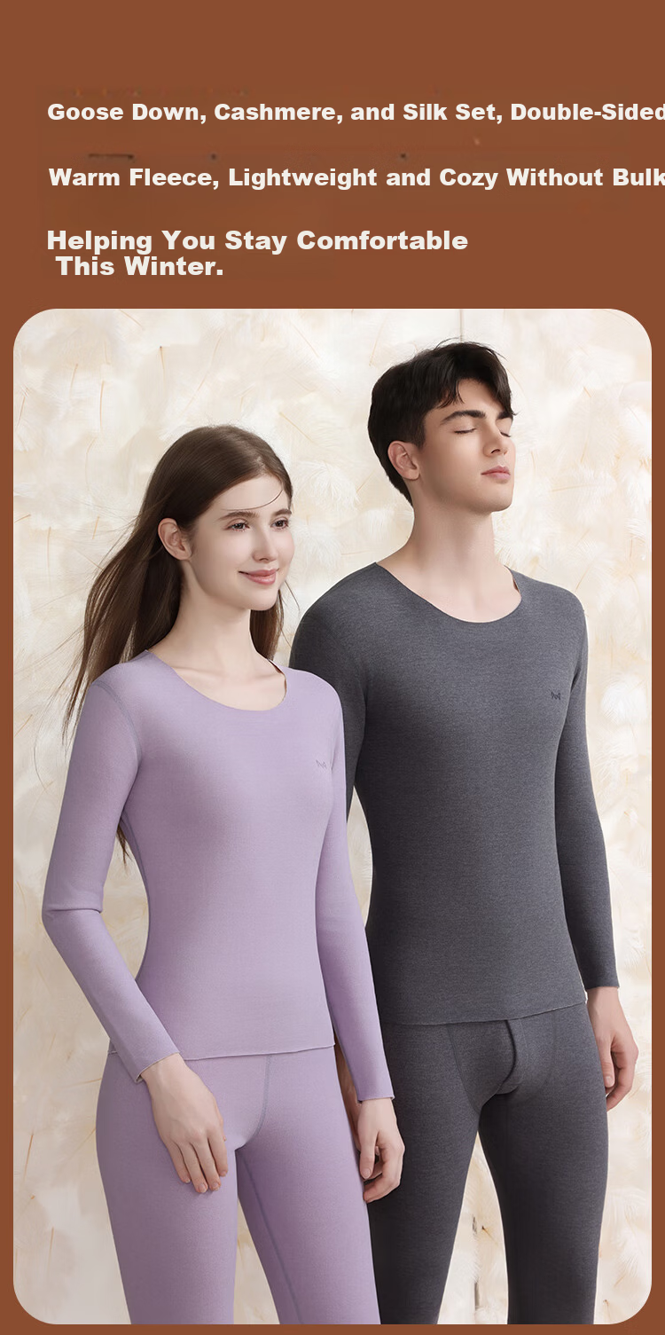MiiOW [Goose Down, Cashmere, Silk] Men's Thermal Underwear Set, Fleece-Lined, Thickened, German Velvet Heat Retention Autumn Shirt and Pants 8