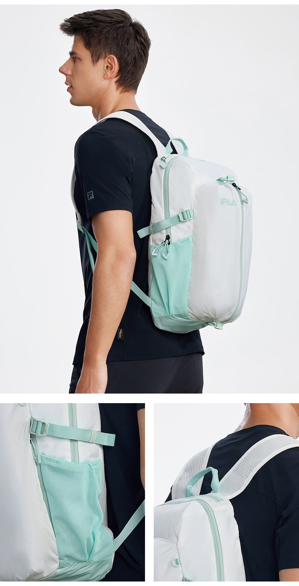 FILA Official Men's Backpack 2026 Summer Outdoor Sports Foldable Shoulder Bag School Laptop Bag 11