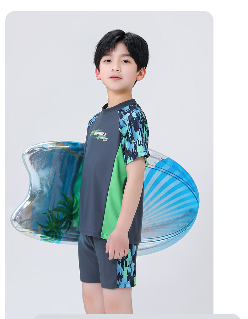 Langsha Boys' Children's Two-Piece Swimwear Set, Large Kids' Training Swimsuit with Swim Trunks, Three-Piece Bathing Suit for Swimming and Hot Springs 15