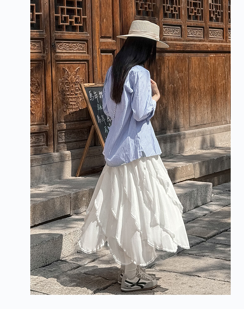 Borui Ruffled Irregular Lace Midi Skirt French Style Designer Fairy Dress Spring Summer 13