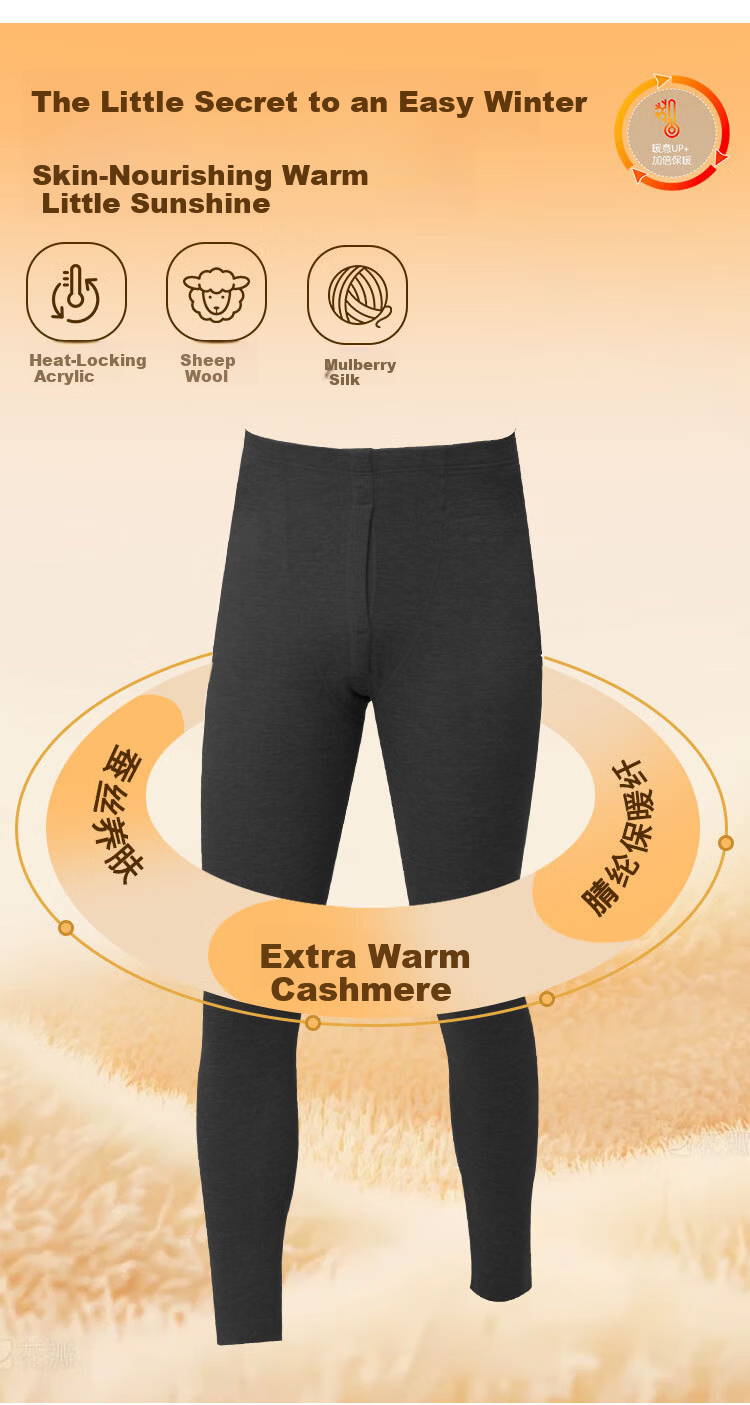 Men's Orange Thermal Long Johns Warm Pants Autumn Winter Goat Cashmere Antibacterial Basic Base Layer Gray Blue 2XL 4
